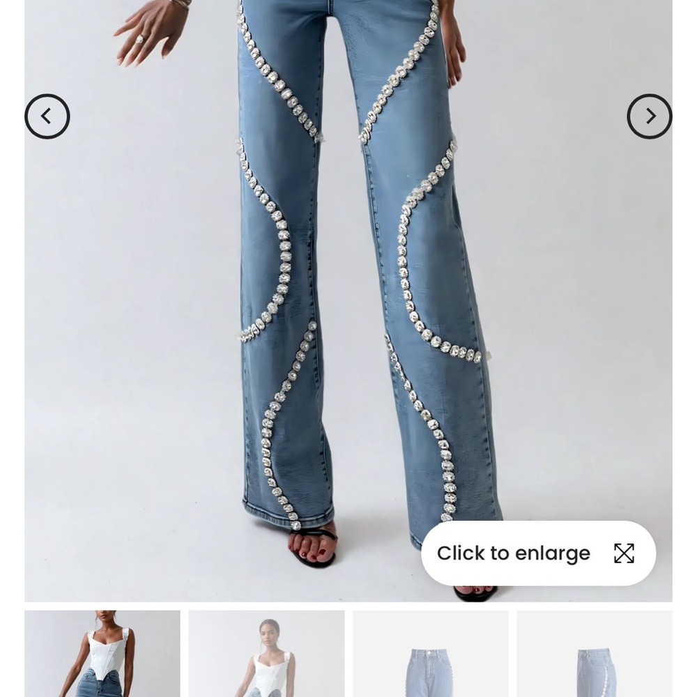 Crystal Embellished Blue Flare Jeans - Picture 2 of 4